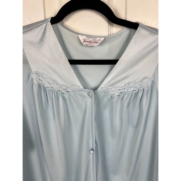 Vintage 1960s Blue Vanity Fair Nylon Sleep Shirt Night Shirt Floral Collar XXL - Picture 2 of 8